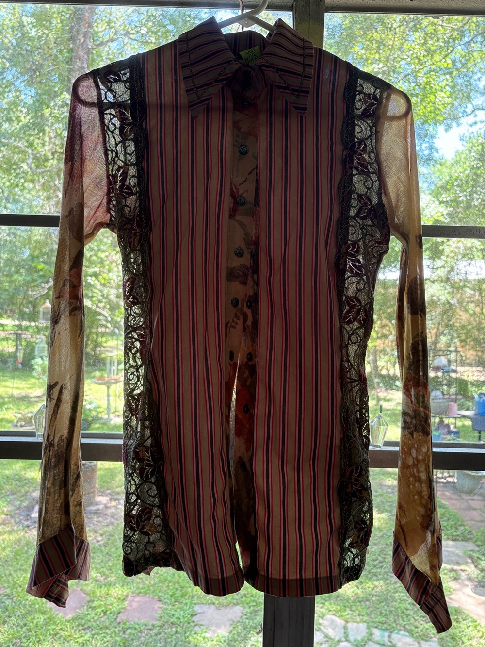 Vintage Save The Queen Sheer Striped Long Sleeve Blouse